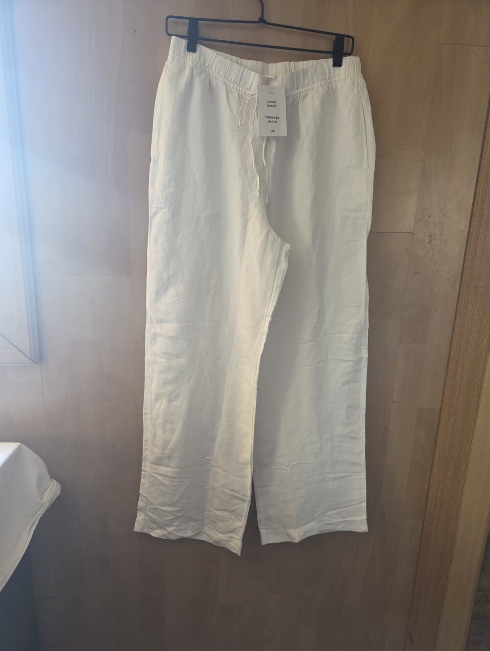 H&M White Linen Blend Women's Drawstring Pants